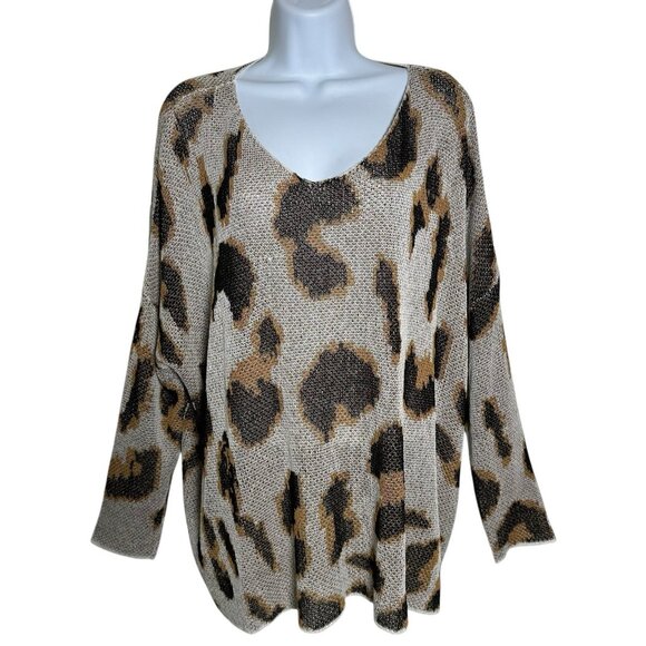 Amoli Medium Animal Leopard Print Mesh Tunic Top Blouse Long Sleeve Gold Mobwife - Picture 1 of 11
